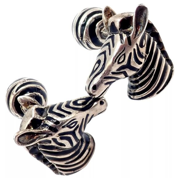 Vintage Tiffany & Co. Silver Black Enamel Zebra Cufflinks - Picture 9 of 9